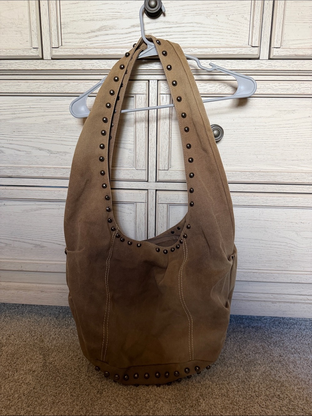 Studded Suede Hobo Bag in Brown